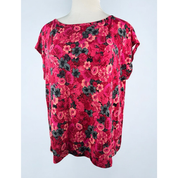 Talbots Floral Cap Sleeve Top Stretchy Knit Scoop Neck 3Xp Plus Size 3X Petite - Picture 10 of 10